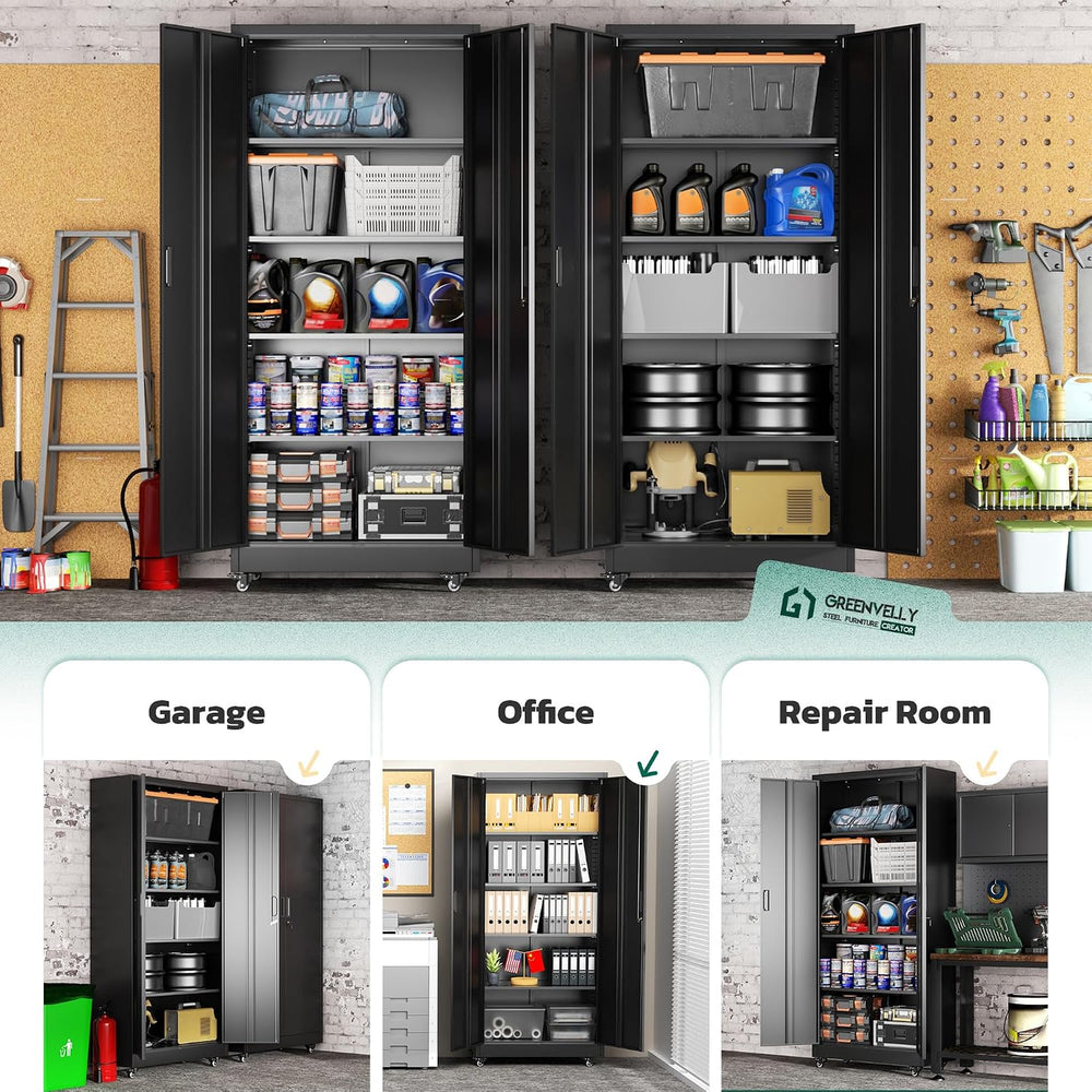73" Storage Cabinet with Wheels,Metal Rolling Garage Cabinet with Lockin...