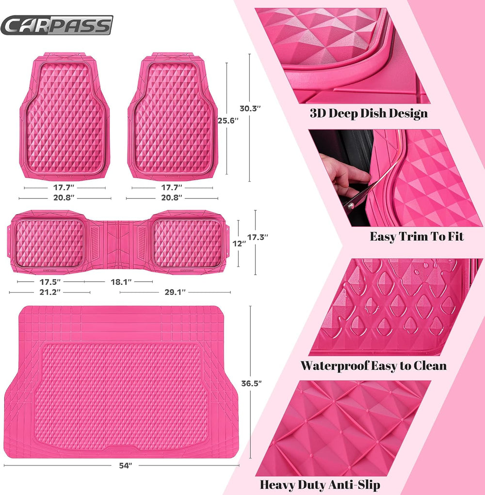 CAR PASS Heavy Duty Rubber Hot Pink Car Floor Mats & Cargo Liners, Deep D...