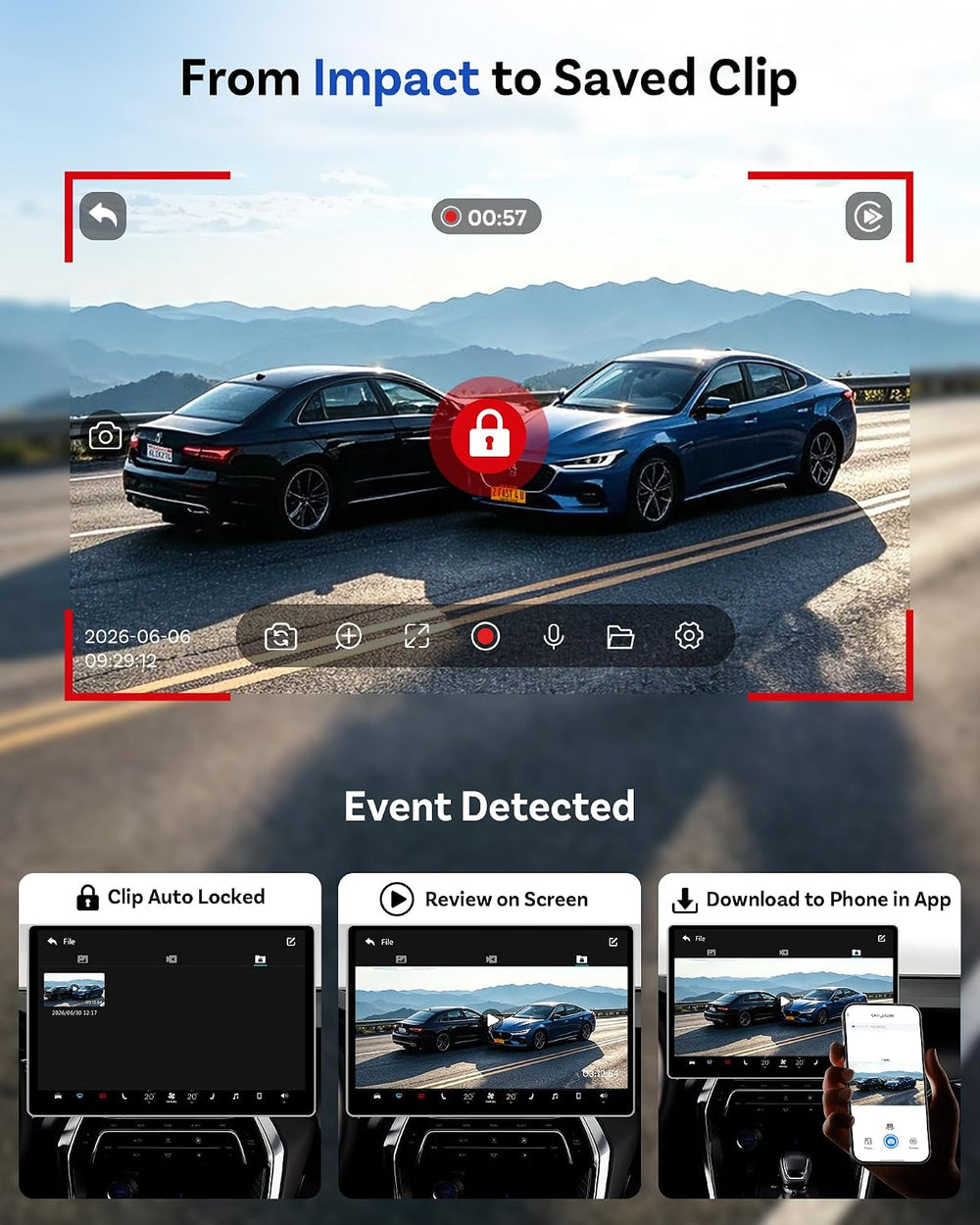 OTTOCAST Safe Cam Dash Cam Front and Rear with Wireless CarPlay Adapter