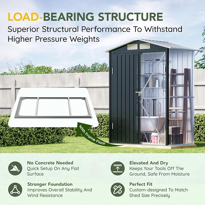 Breezz 5x3FT Vertical Outdoor Steel Storage Shed
