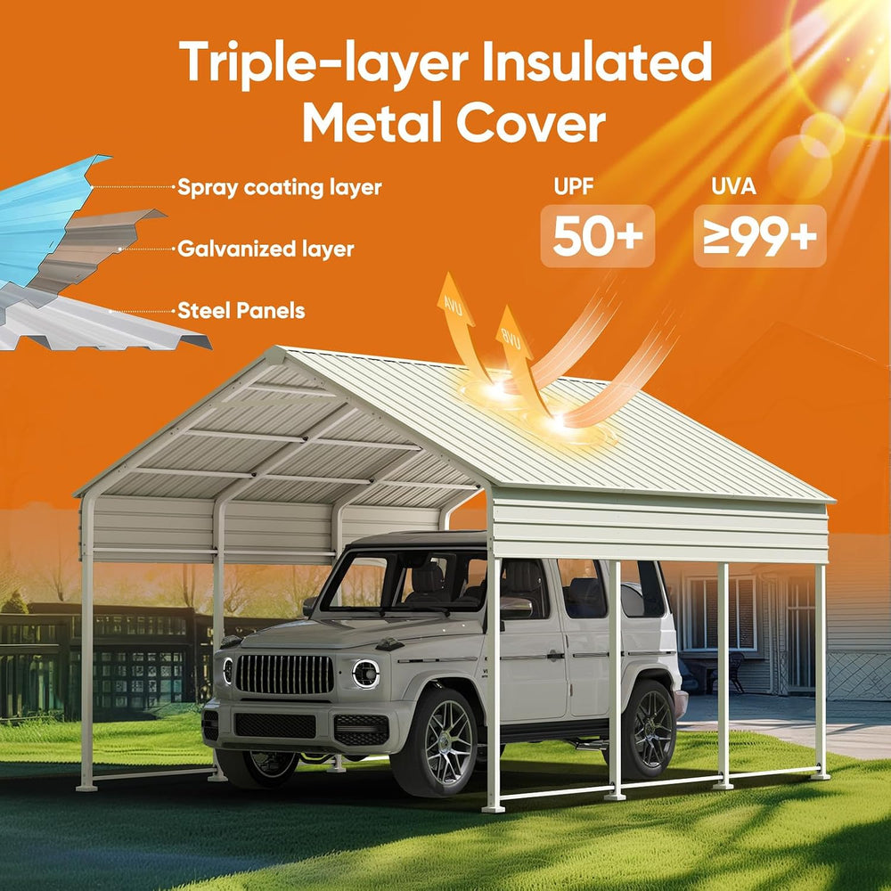 ADVANCE OUTDOOR 10x16 FT Heavy Duty Metal Carport with Vertical Roof, Pre-Dri...