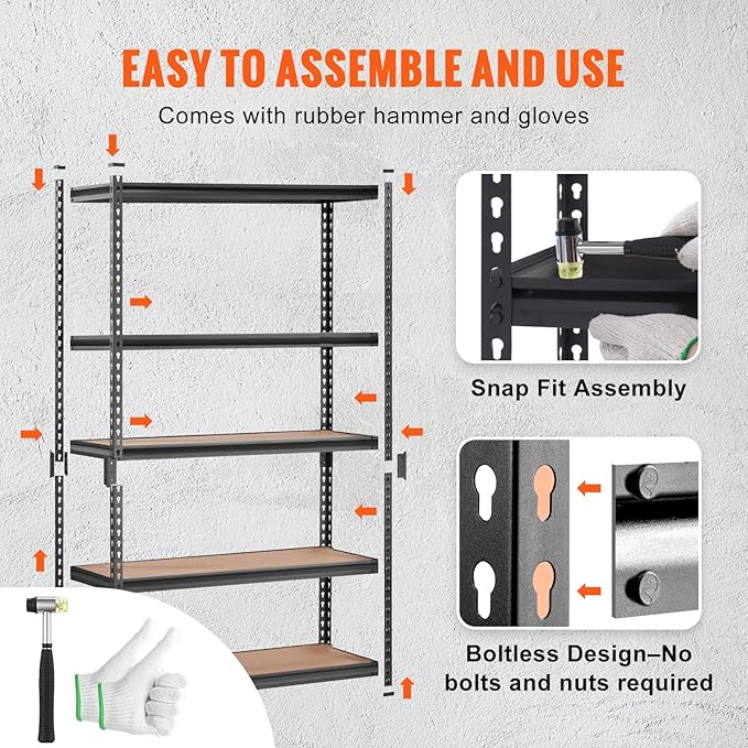 VEVOR Storage Shelving Unit, 5-Tier Adjustable Storage Shelves, Metal Shelves