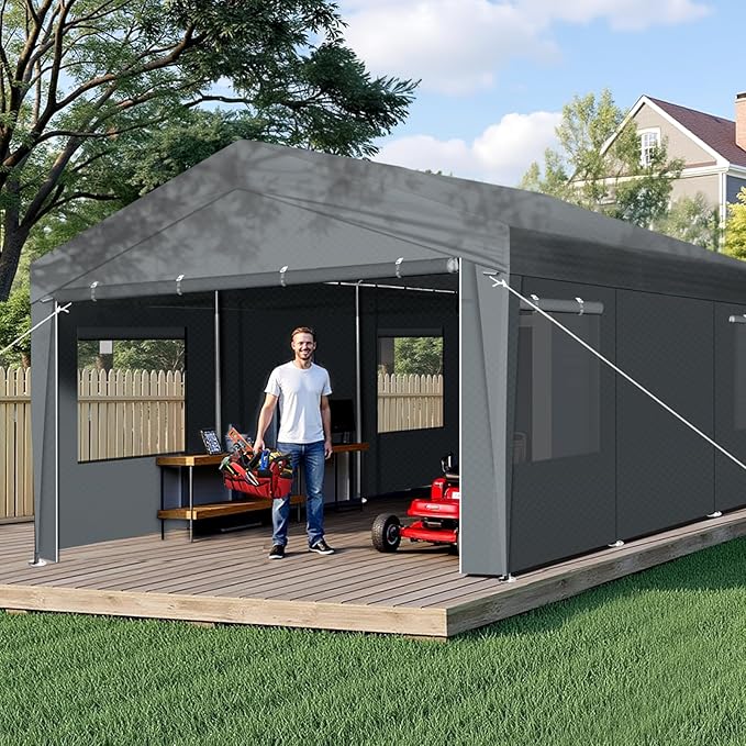 VINGLI 12 x 20 ft Outdoor Portable Storage Shed, Heavy Duty Bike Tent