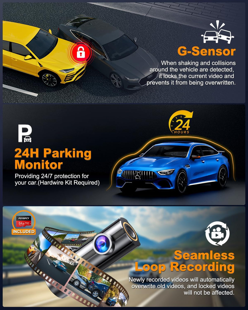 Dash Cam Front and Rear 4K, Built-in 5GHz WiFi with CPL, Dual Dashcams for Ca...