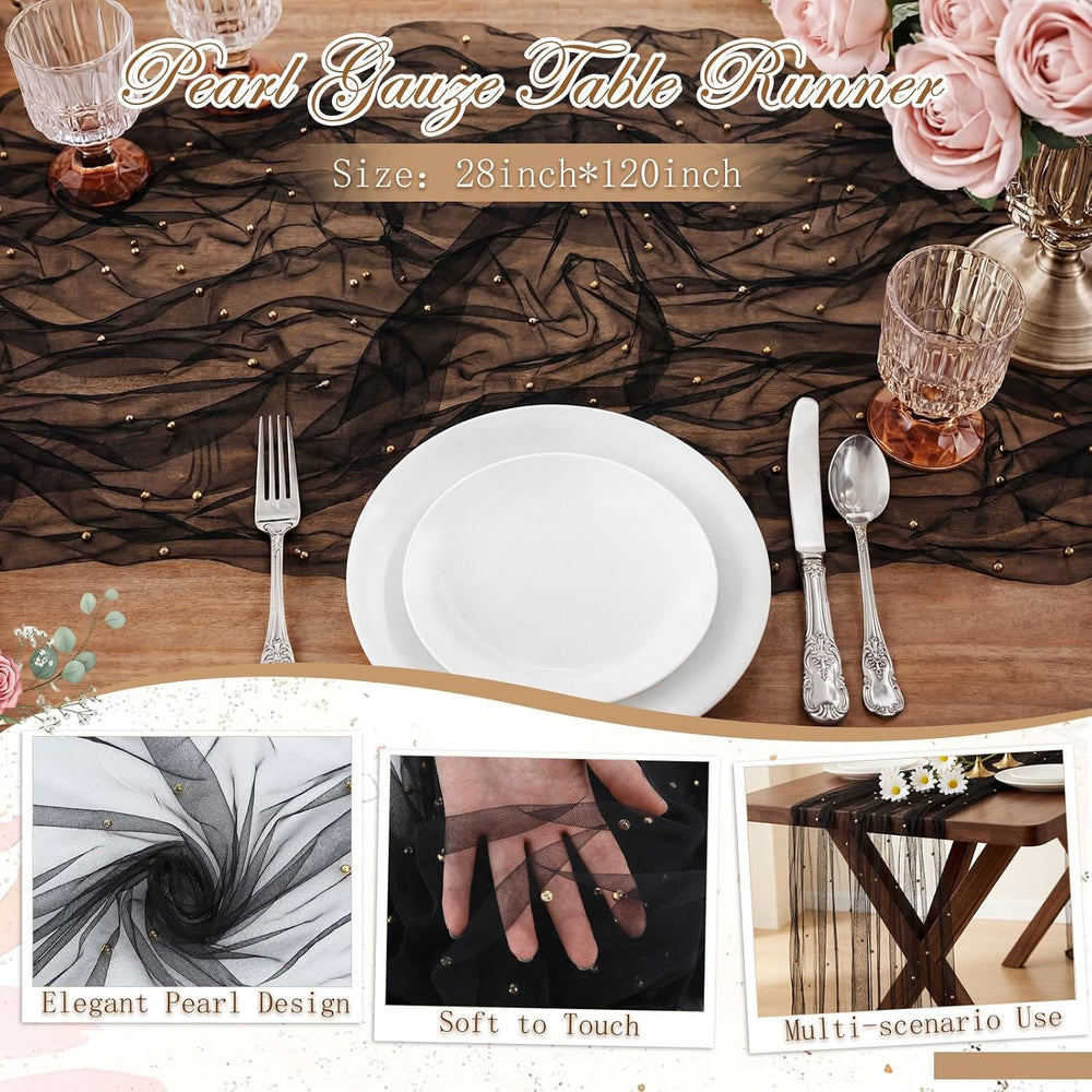 10 Pcs Halloween Black Pearl Gauze Table Runner 120 Inch 10ft