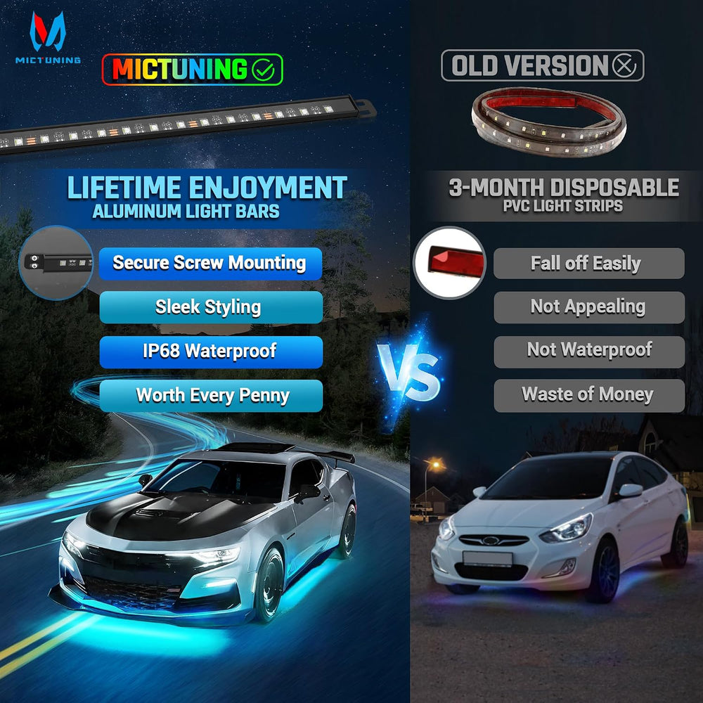 MICTUNING N8 Aluminum RGBW Car Underglow Light Kit with APP & Remote Cont...