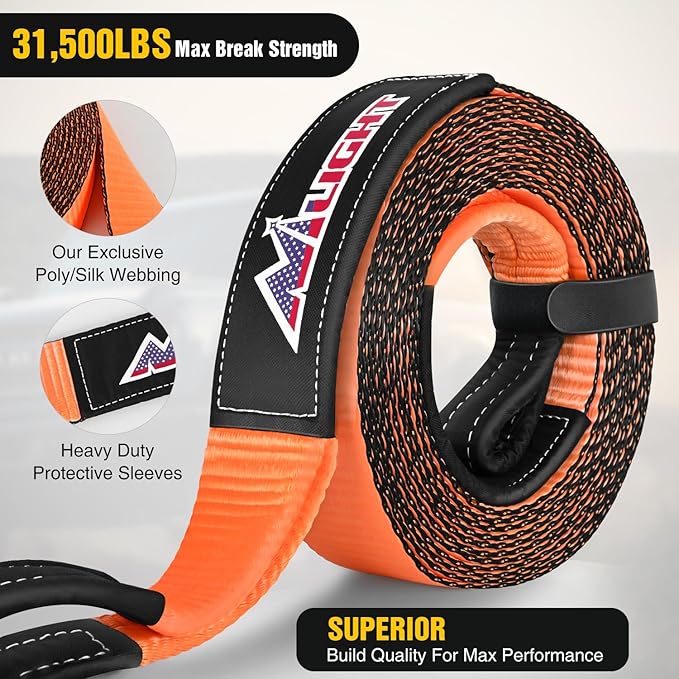 Nilight 3" x 30' Recovery Tow Strap Lab Tested 31, 500lbs Break Stre...