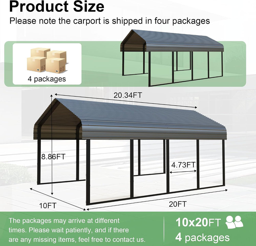 10x20 ft Heavy Duty Metal Carport Canopy Kit for 1-2 Cars