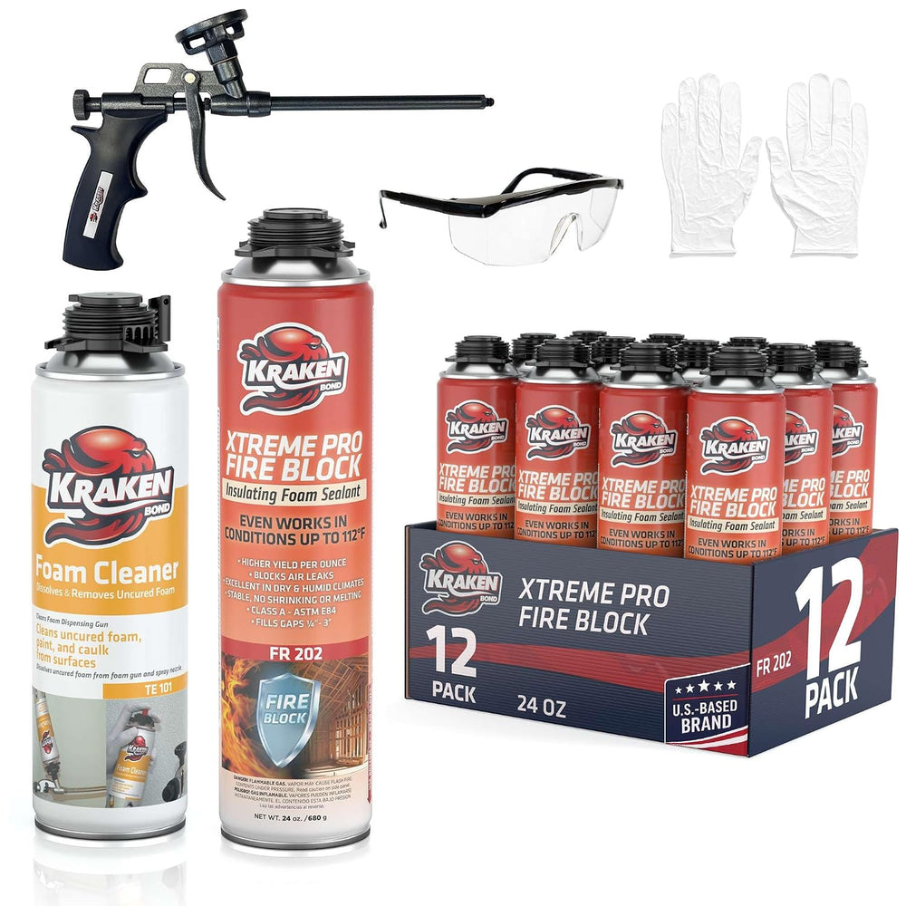 Kraken Bond Xtreme Pro Fire Block Expanding Foam Sealant (12x24oz), Professio...