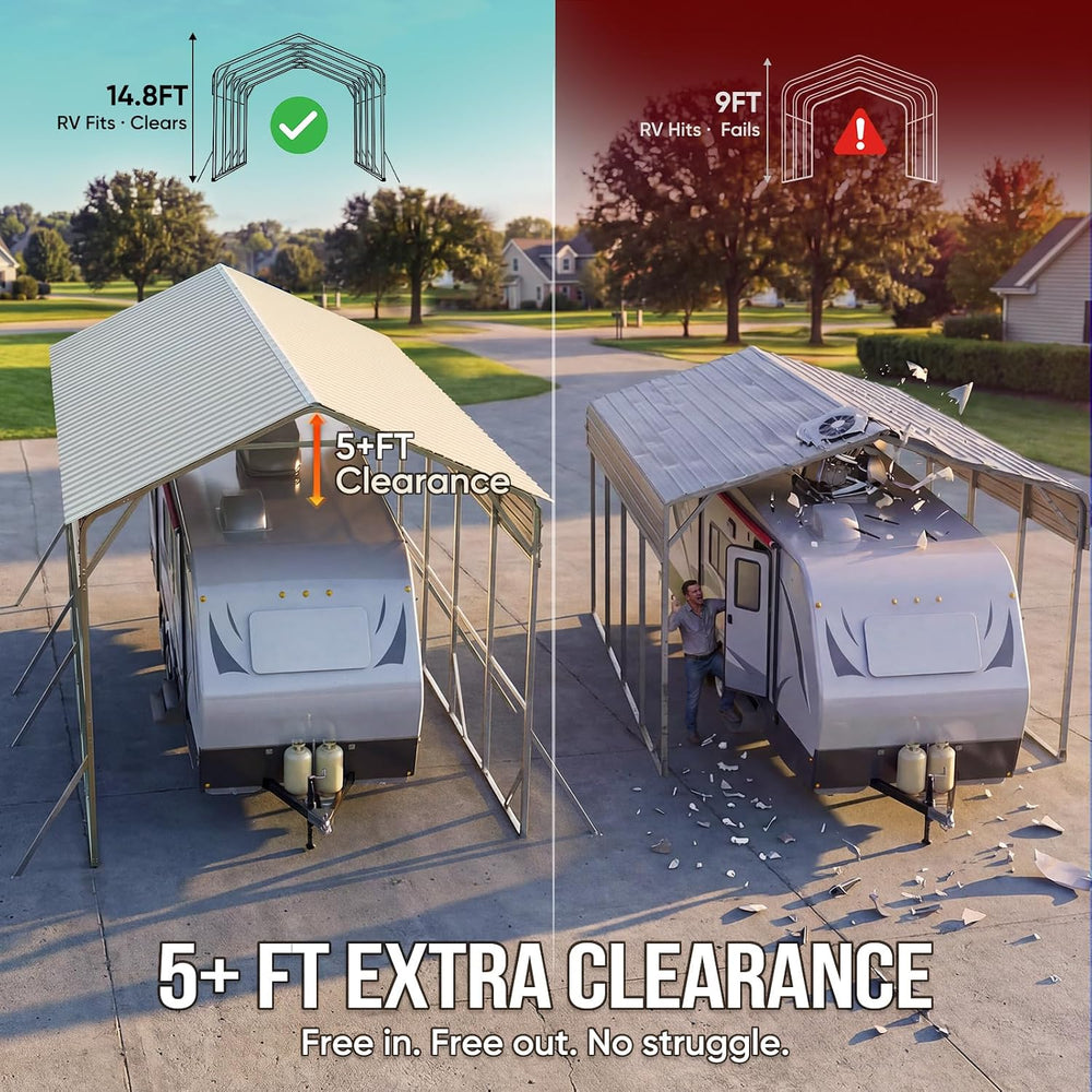 Quictent 14x25x15 FT RV Metal Carport, Heavy Duty Reinforced Steel Shelter