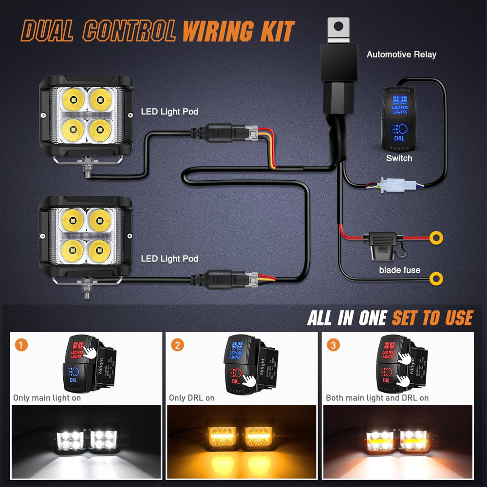 Nilight 4 Inch 26 W Side Shooter LED Light Pods with Amber DRL