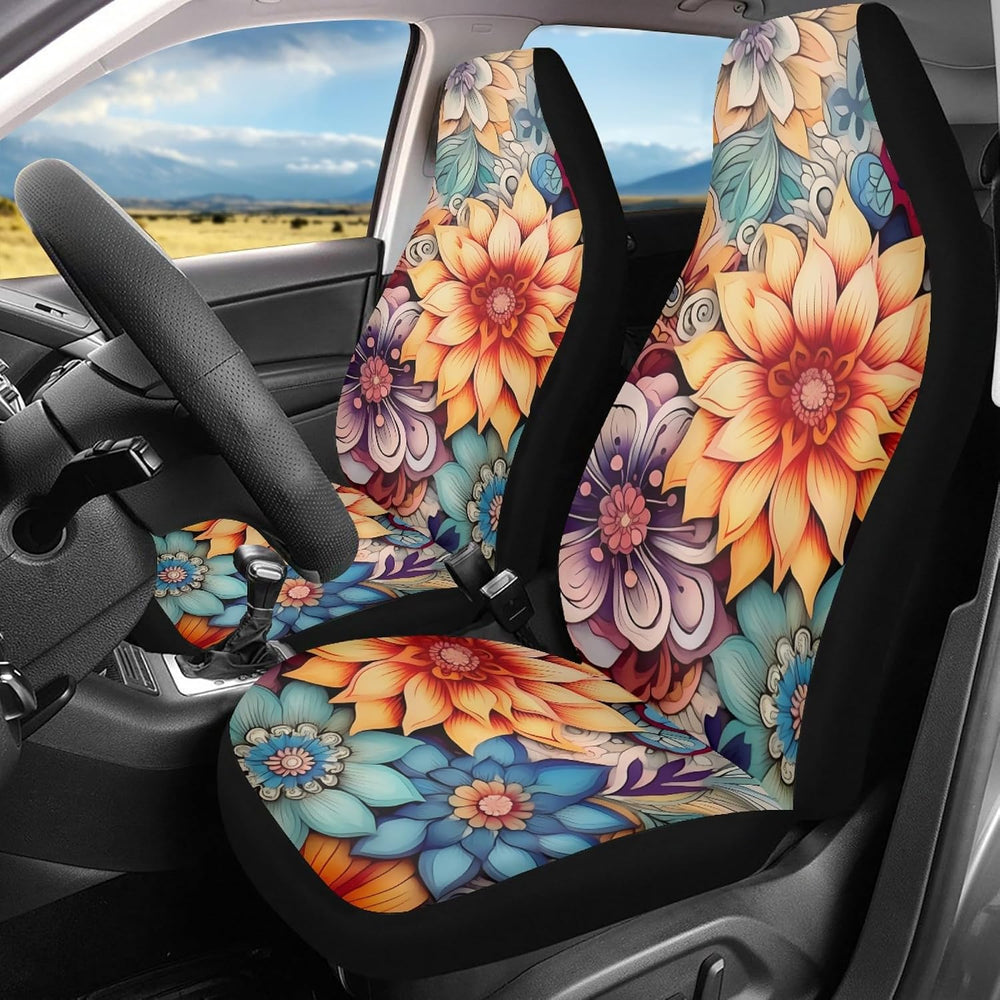 BIGCARJOB Blossoms Flower Car Seat Covers for Womens,Full Set of 2 Pcs Bohemi...