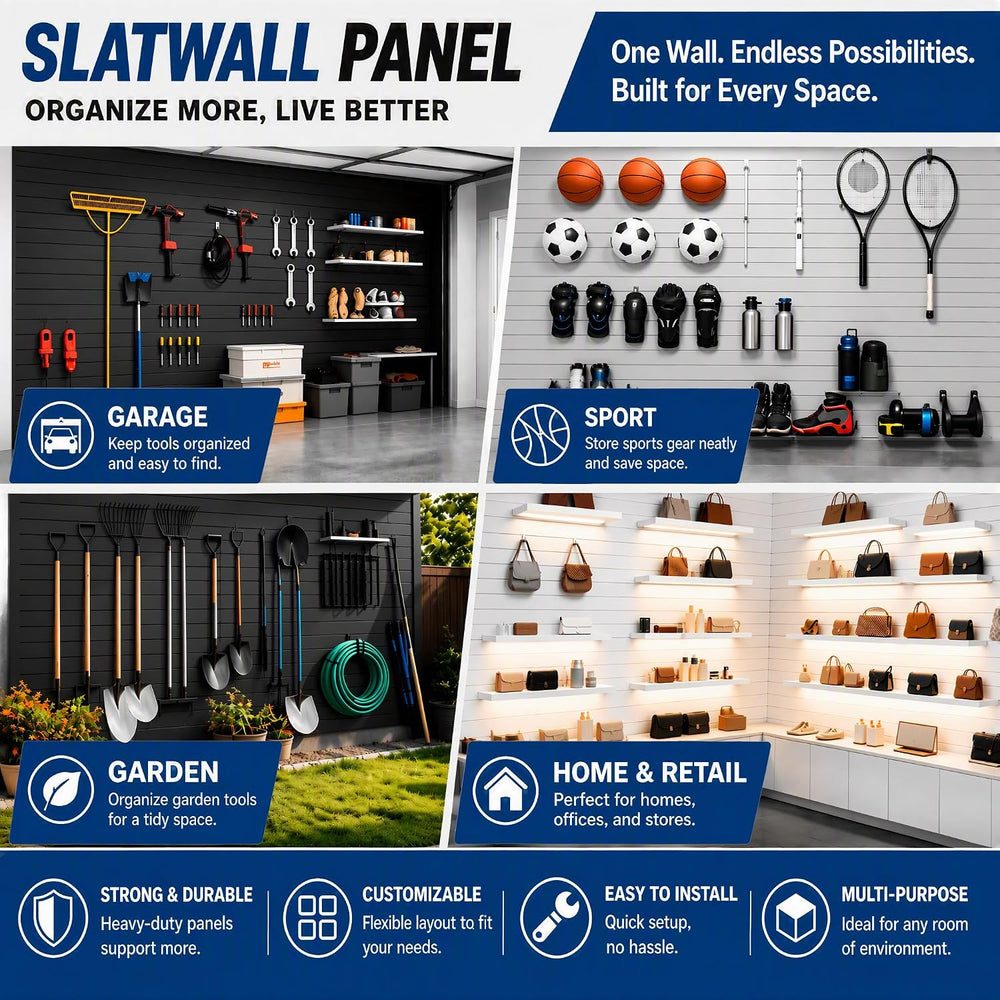 Slatwall Panel Garage Wall Organizer Storage Systems PVC Slat Wall Panels