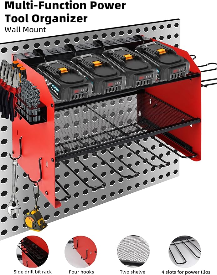 Power Tool Organizer wtih Charging Station,3 Layers Storage Rack