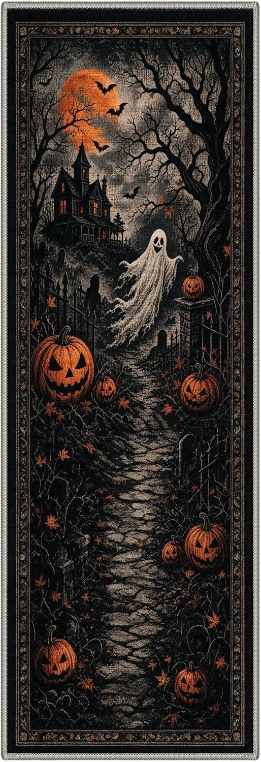 Bavni 2X6 Inch Halloween Scene Runner Rug for Kitchen