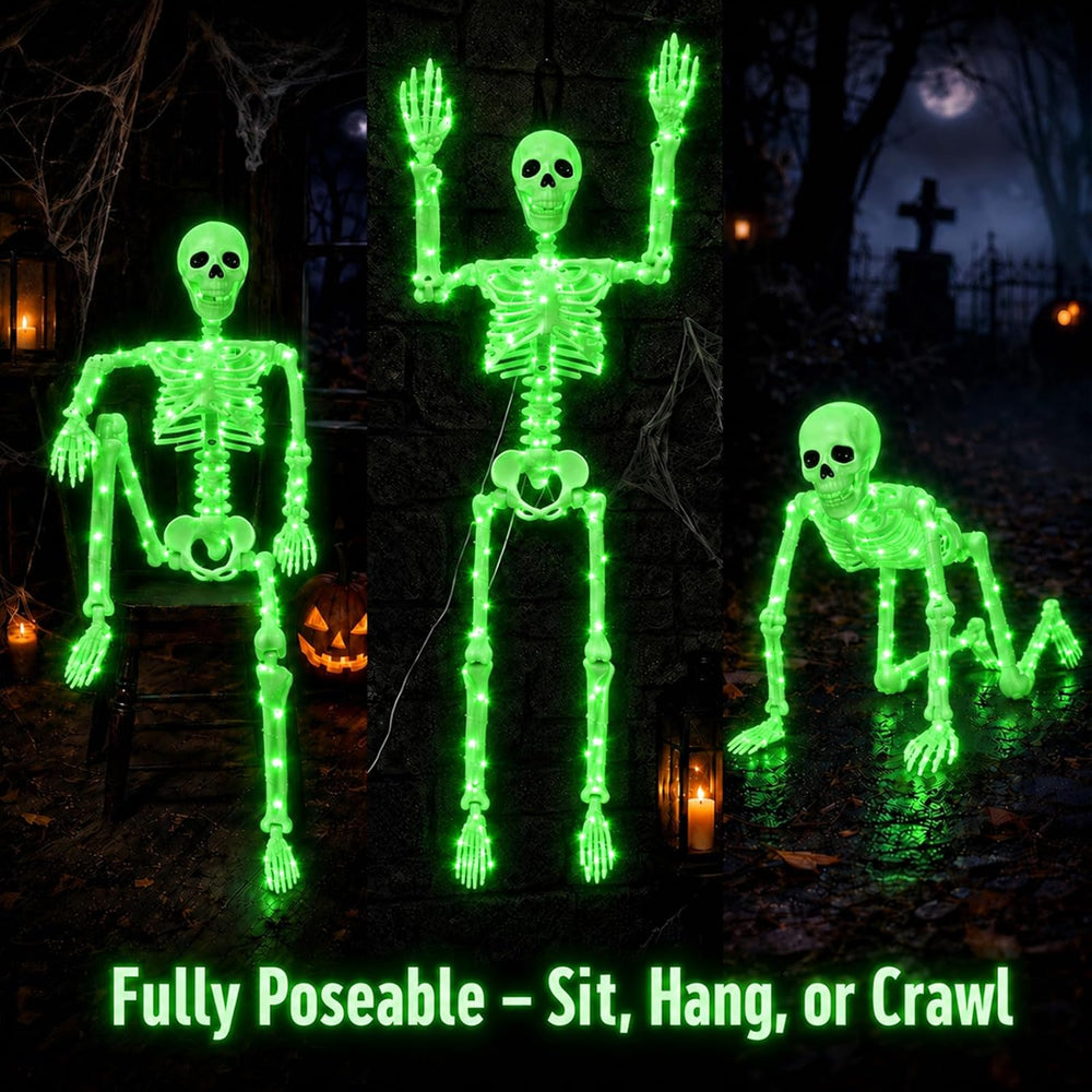 2Pack36 Halloween Light up Skeleton Deco(350 Green Lights,6H autoโOff)