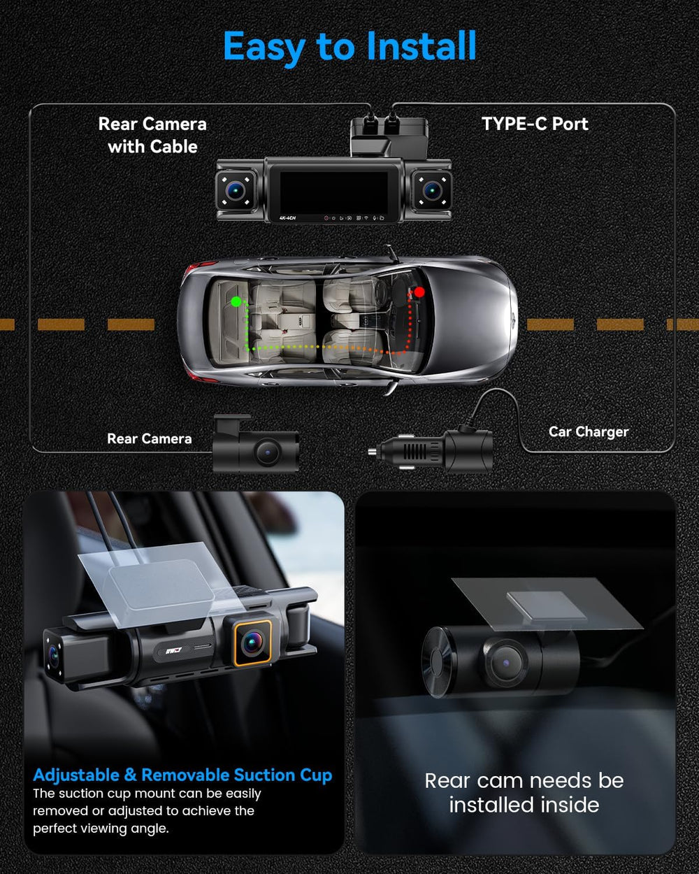 IIWEY N7 PRO 4K STARVIS 4-Channel Dash Cam 360ยฐ View, 8-IR Night Vision