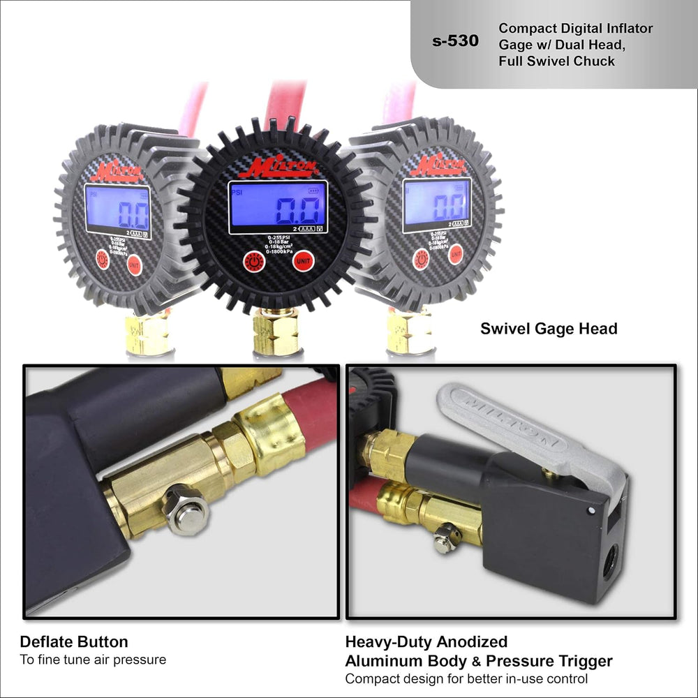 Milton S-530 Compact Digital Tire Inflator with Pressure Gauge, 255 PSI, Dual...