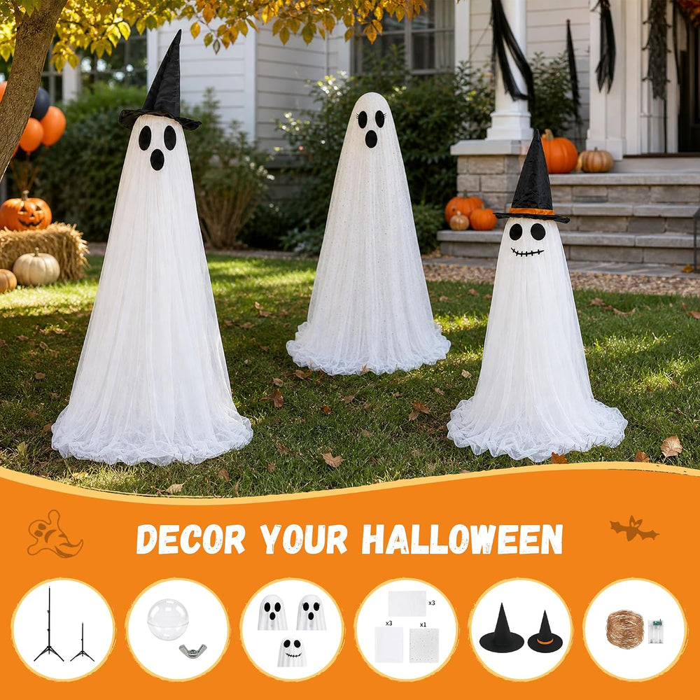 Halloween Light Up Ghost Family Decorations Set, 3 Pack Standing Ghost Figure...