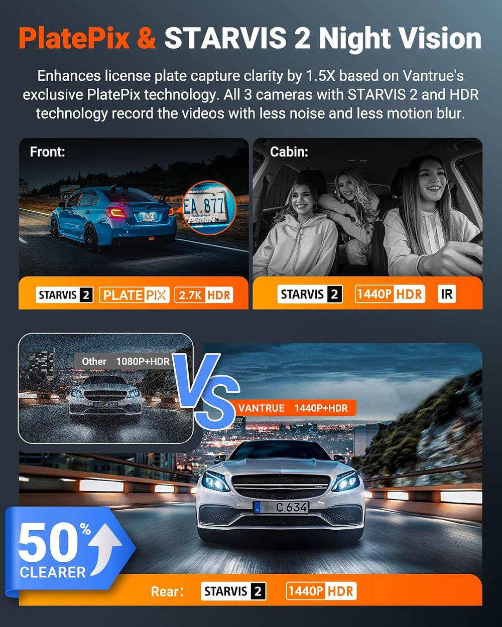 Vantrue N4S 3 Channel Dash Cam Front and Rear Inside