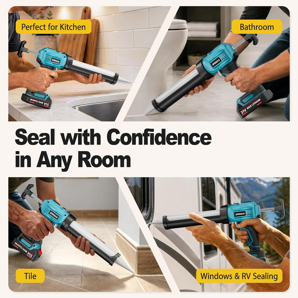 Cordless Electric Caulking Gun Automatic Battery Powered Caulk Gun with 21V 2...