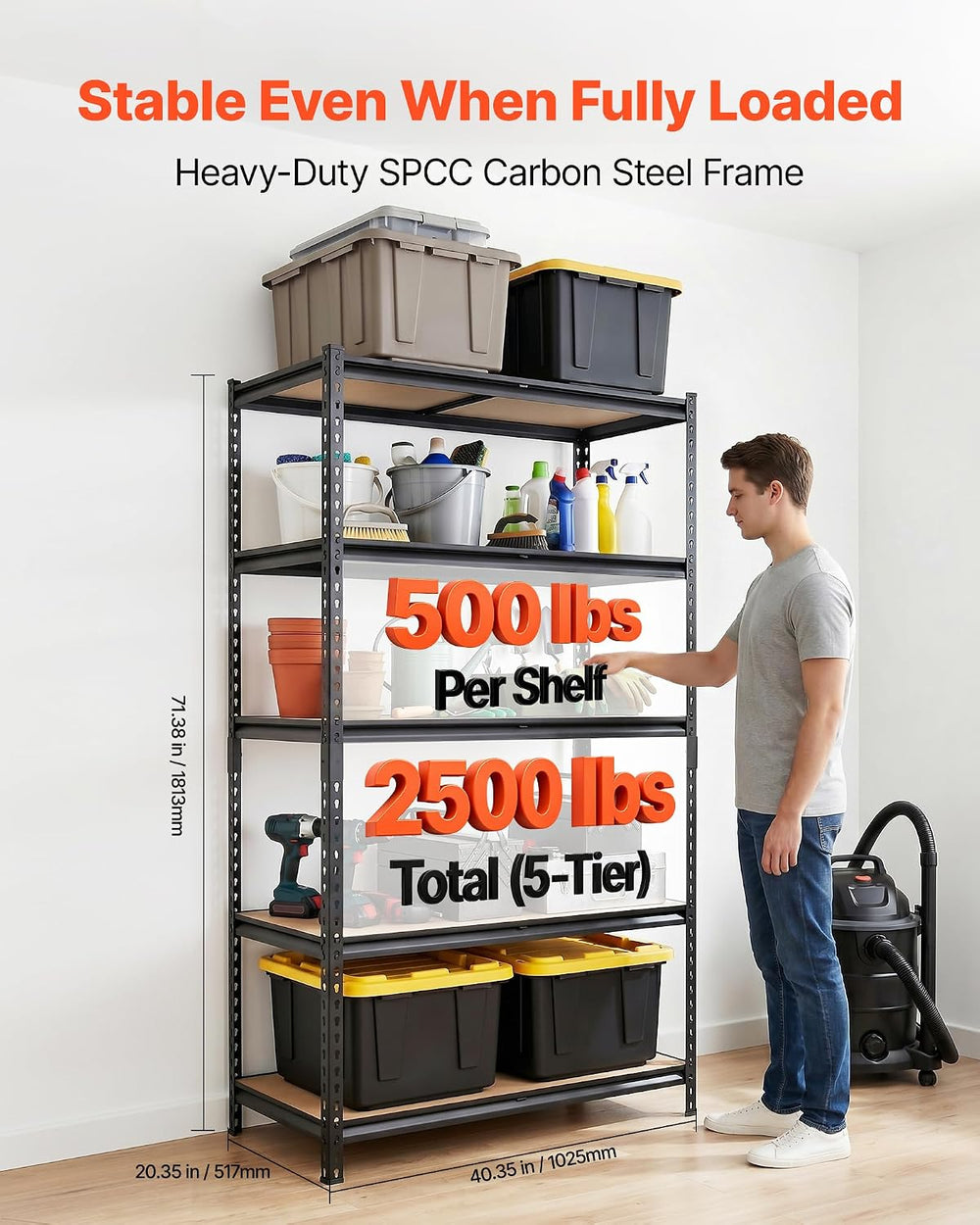 VEVOR Storage Shelves, 5-Tier Adjustable, 2500 lbs Capacity, Heavy Duty Garag...