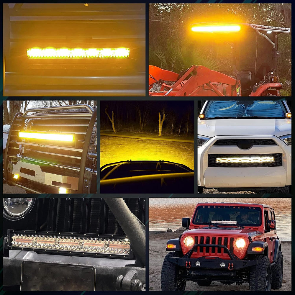 52Inch 300W Curved LED Light Bar White/Amber Flasing Six Strobe Modes
