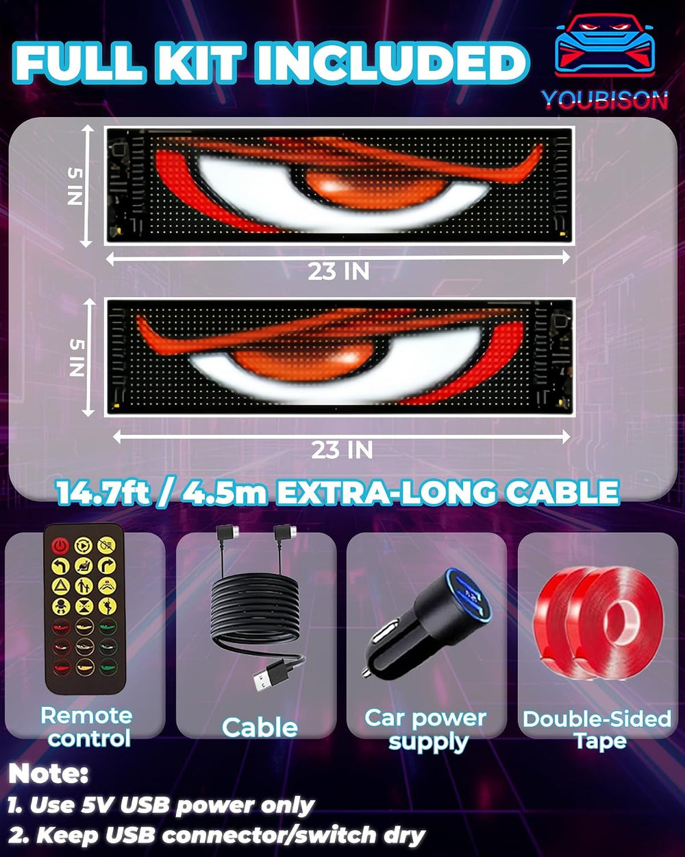 2PCS 23"x5" Devil Eyes Light for Windshield – Dual Screen Sync, LED...