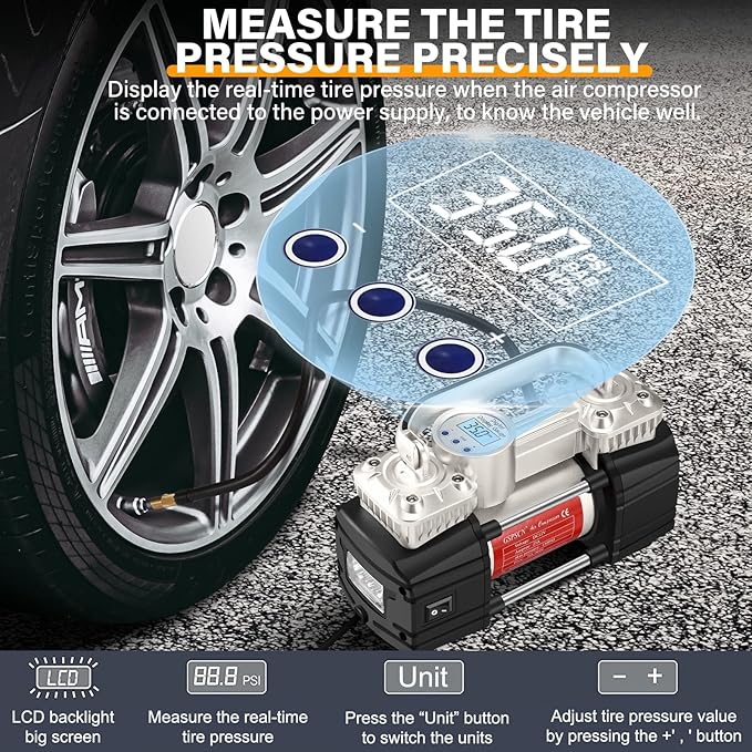 GSPSCN Digital Tire Inflator, Portable Toolbox 12V Air Compressor Pump Heavy