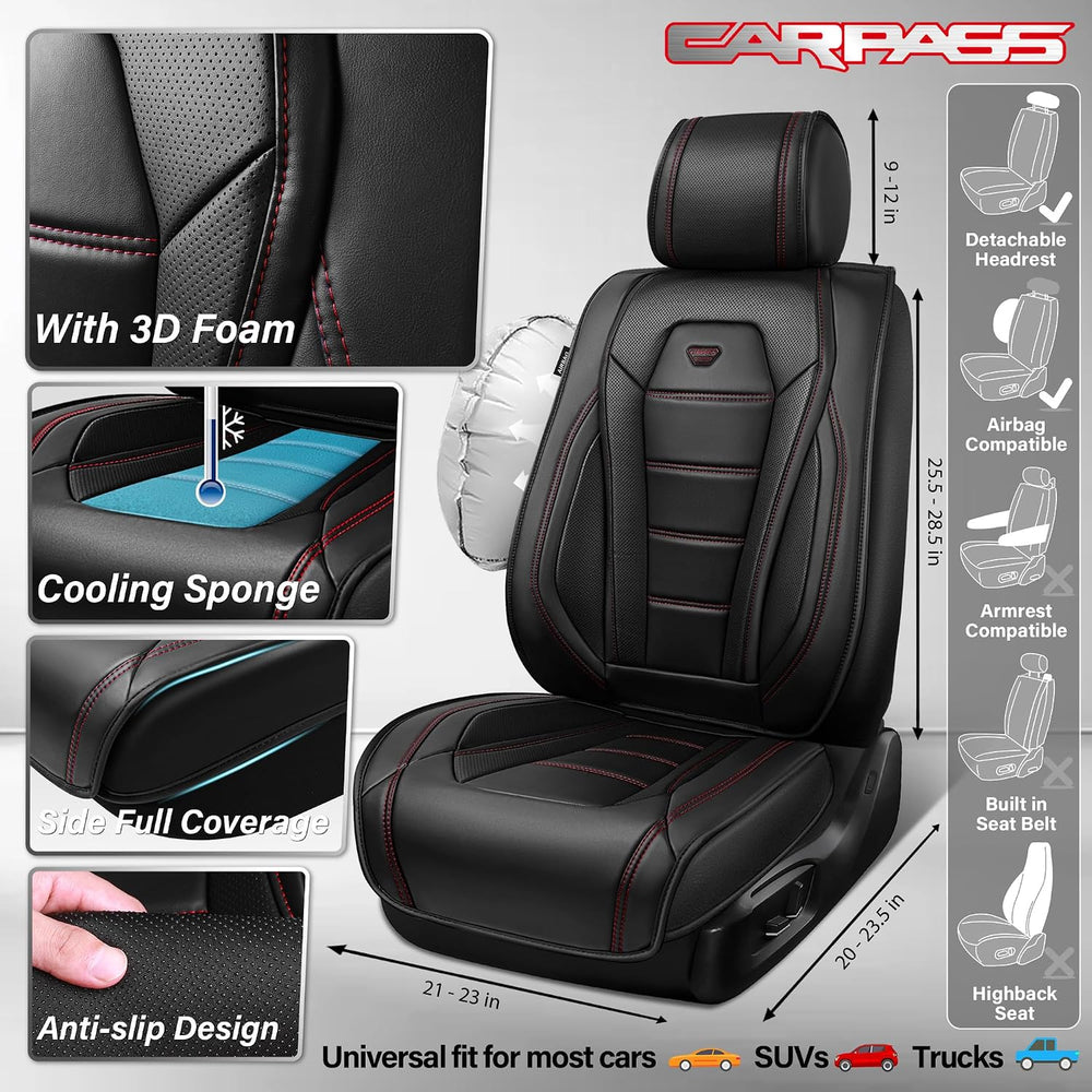 CAR PASS Luxury Nappa Leather Car Seat Covers Front Seats, Waterproof Seat Co...