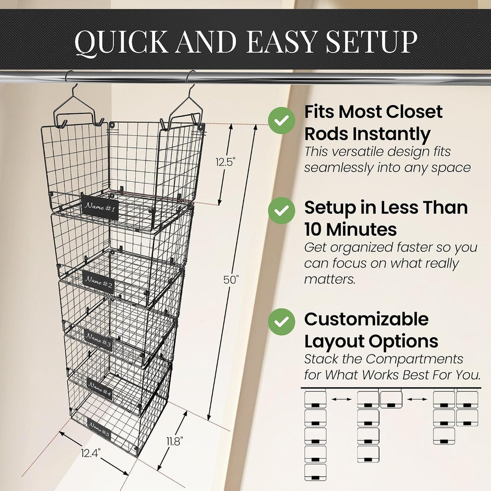 DECOLURE 5-Tier Adjustable Hanging Closet Organizer โ Maximize Hanging Storag...