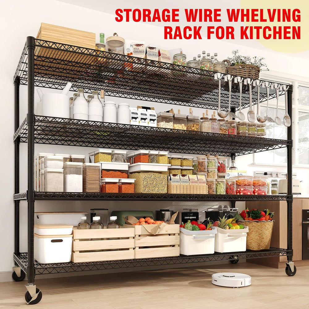 Garvee 4-Tiers Storage Shelves 2640LBS Heavy Duty Metal Shelves with Wheel