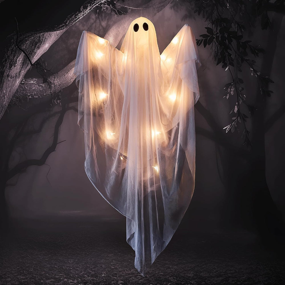 JOYIN Halloween Hanging Light up Ghost, 47โ White Ghosts with Warm White LED ...