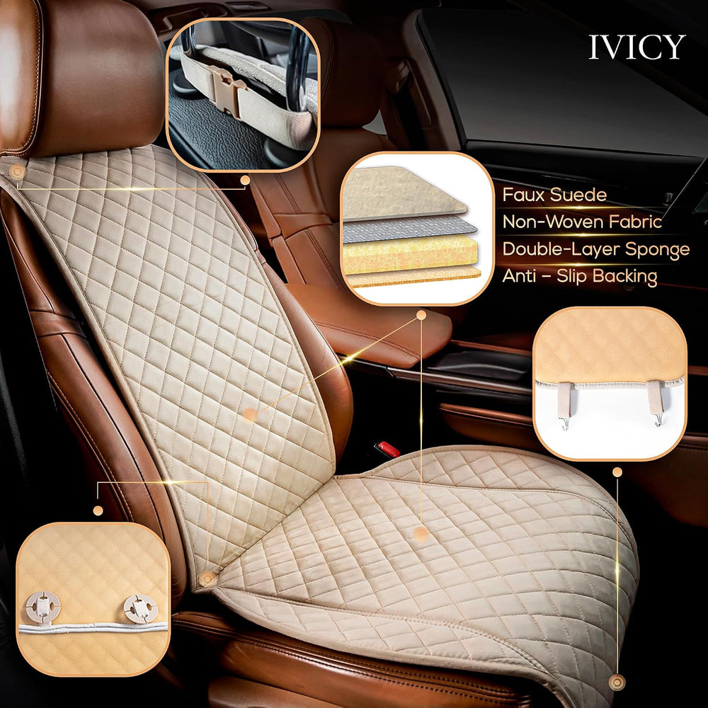 IVICY Faux Suede Front Car Seat Cover, Seat Protector, 1 Unit, Light Beige