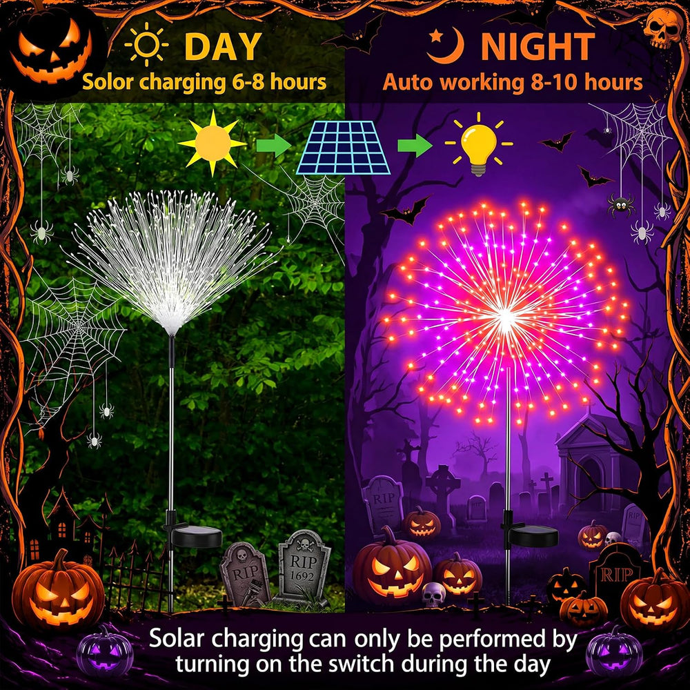 Tujoe 8 Pcs Halloween Solar Firework Stake Lights 180 LED 8 Modes