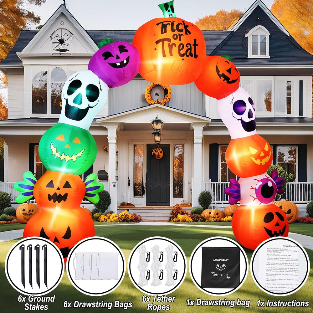 10FT Halloween Inflatable Archway, Pumpkin Skeleton Yard Outdoor Decor