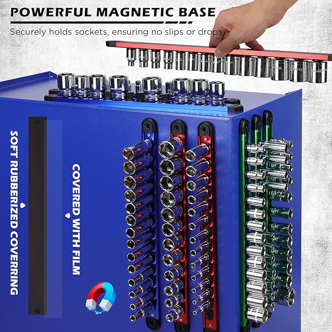18-Piece Magnetic Socket Holder Organizer Set, Heavy Duty 1/2, 1/4-Inch Socket