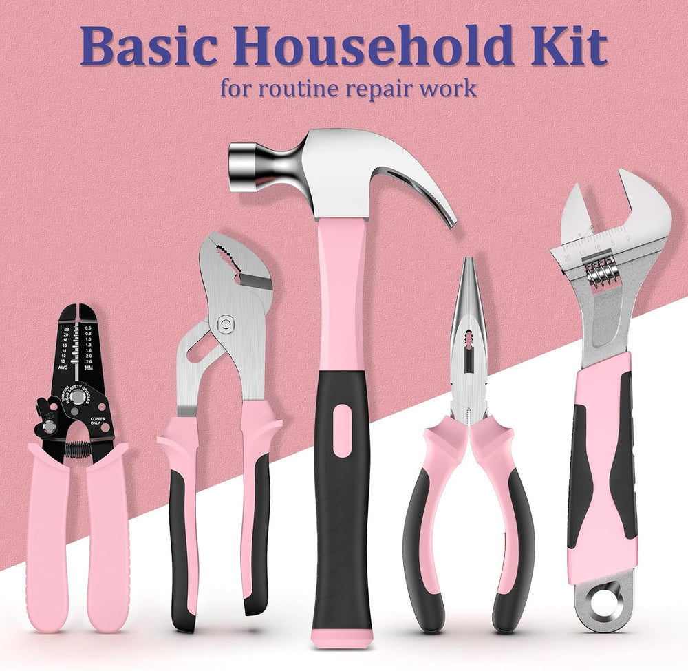 Sundpey 281 Pcs Home Tool Kit Portable Complete General Hand Tool Set Pink