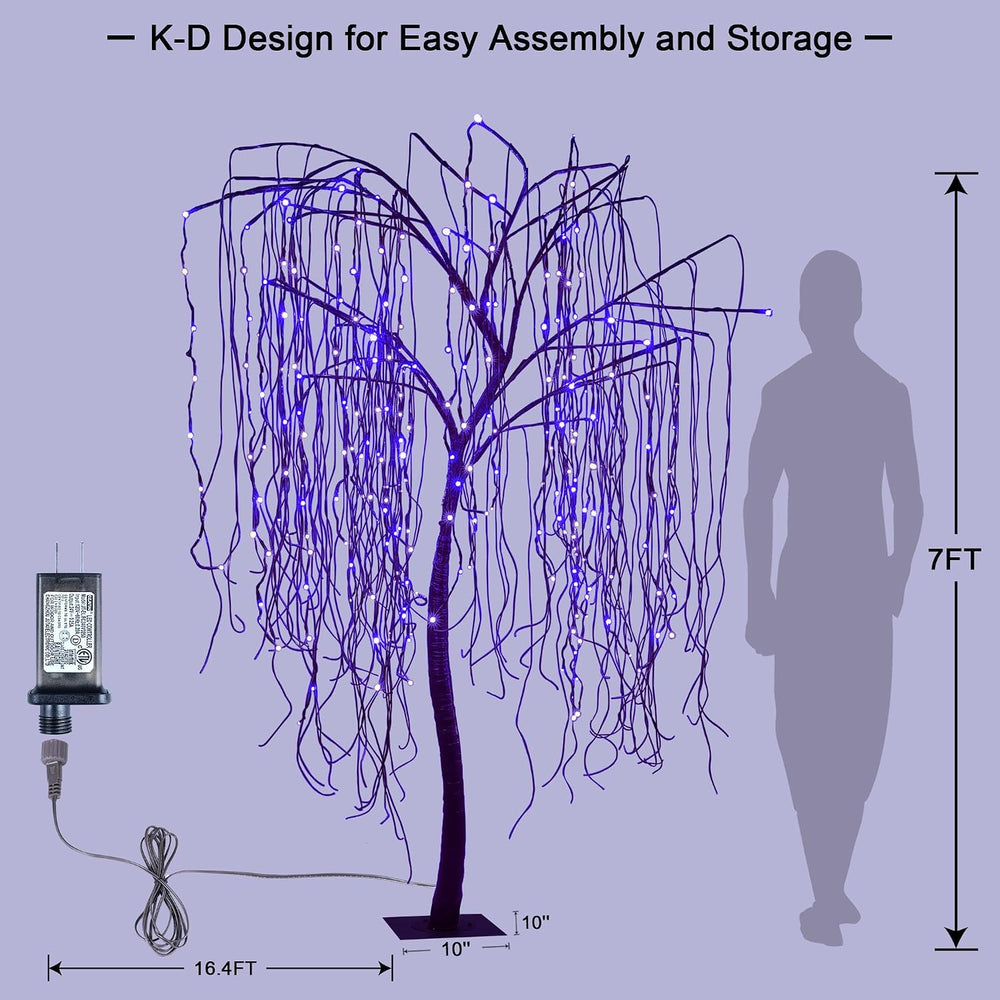 7 FT Halloween Lighted Willow Tree 256 LED Purple Lights Artificial Weeping W...