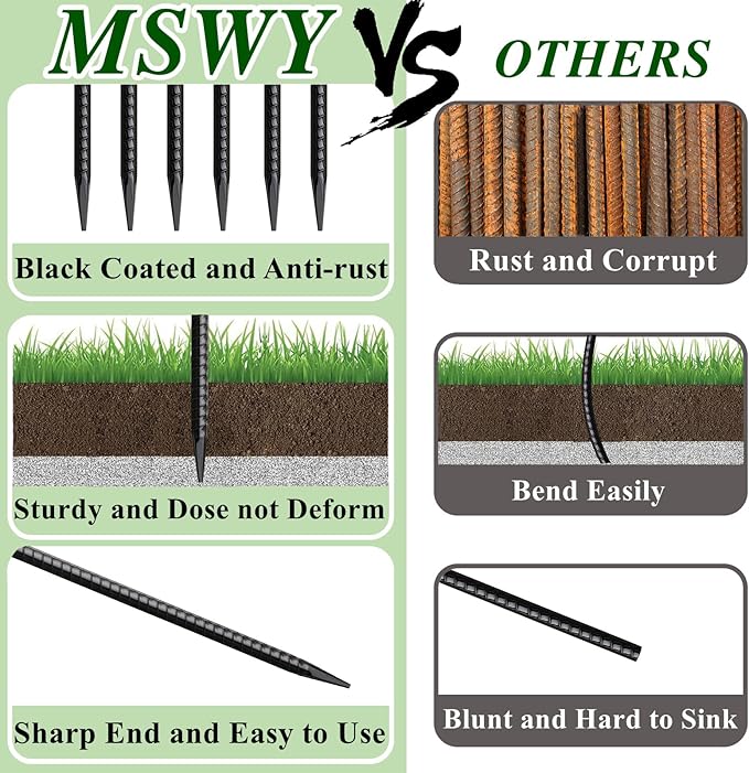 16 Inch Rebar Stakes 20 Pack Heavy Duty Ground Anchors 1/2 Inch Diameter