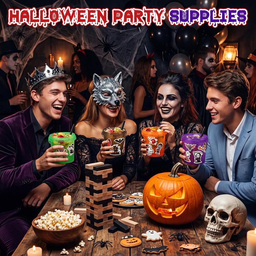 Funnymoom 32 Pcs Halloween Drink Bucket Cups with Lids and Straw, 34oz