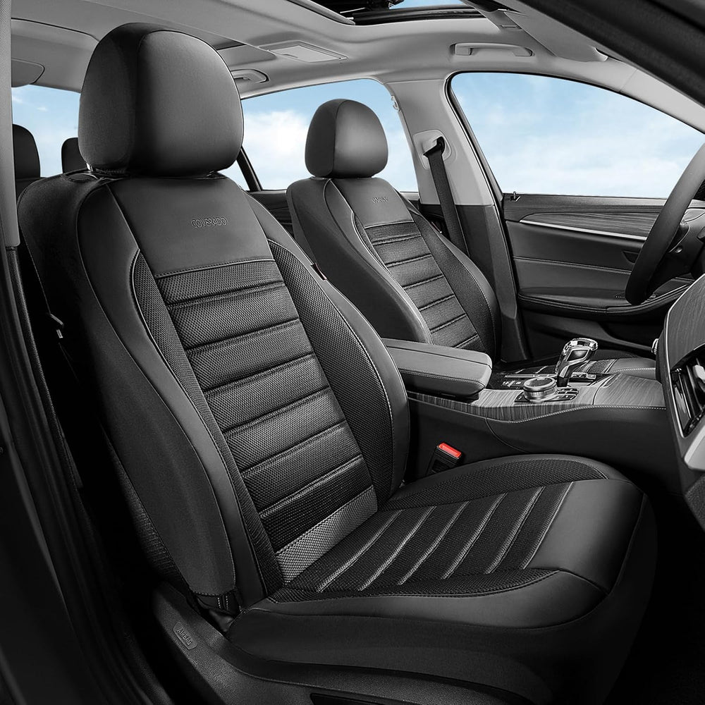 Car Seat Covers Full Set, Memory Foam Leather Car Seat Covers, Automotive Fro...
