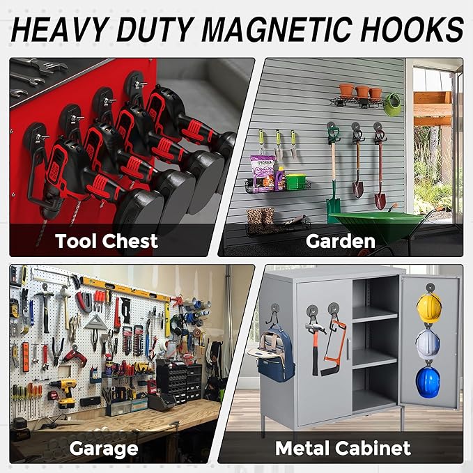 4Pcs Heavy Duty Storage Magnetic Utility Hooks Large Garage Strong Extra Magnet