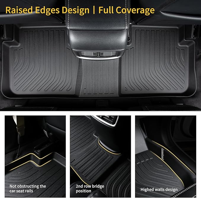 GINOWY- Floor Mats for Toyota Tacoma 2005-2015 Double Cab TPE All Weather