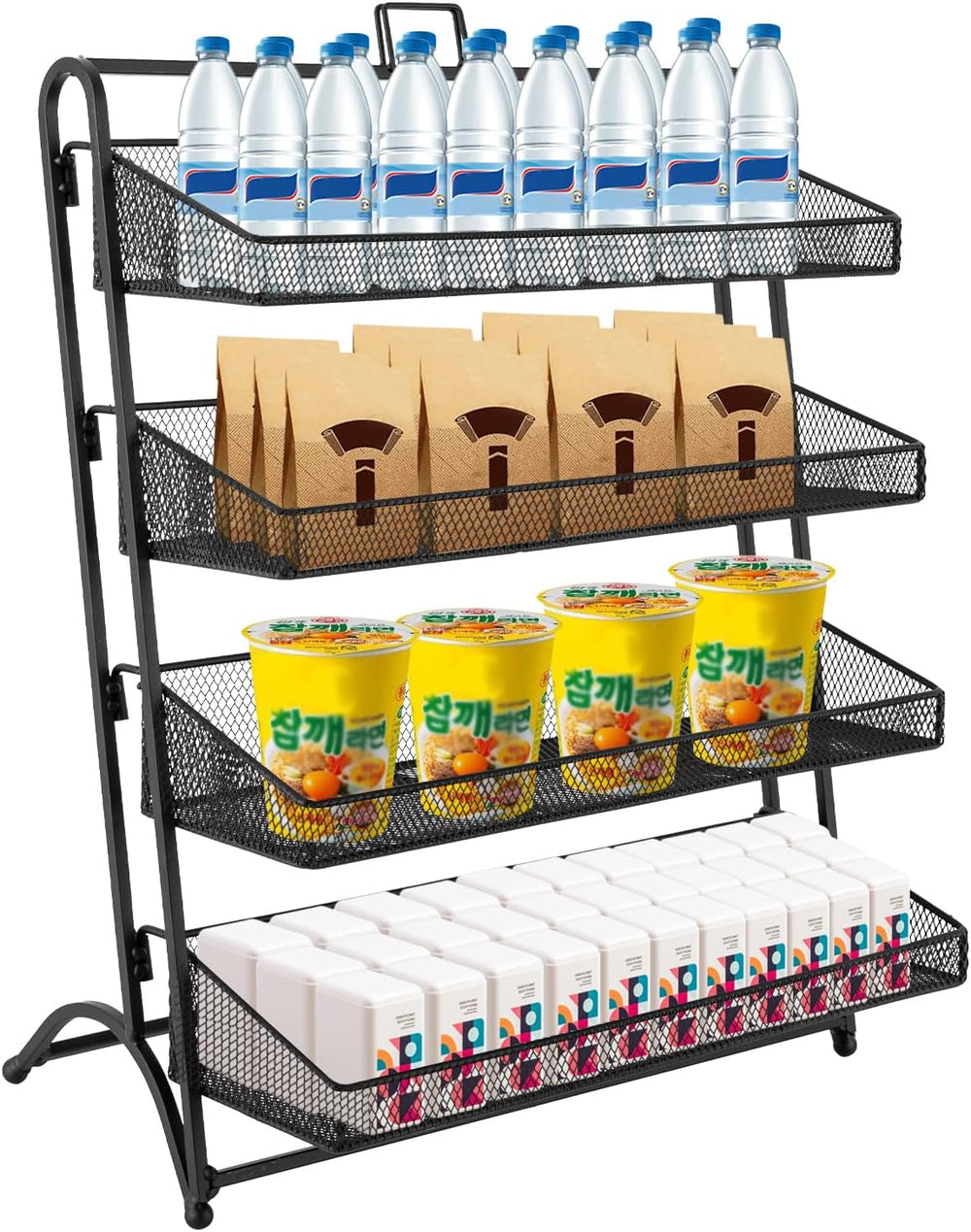 Retail Display Rack 4-Tier Market Merchandise Display Shelf Tabletop Fruit