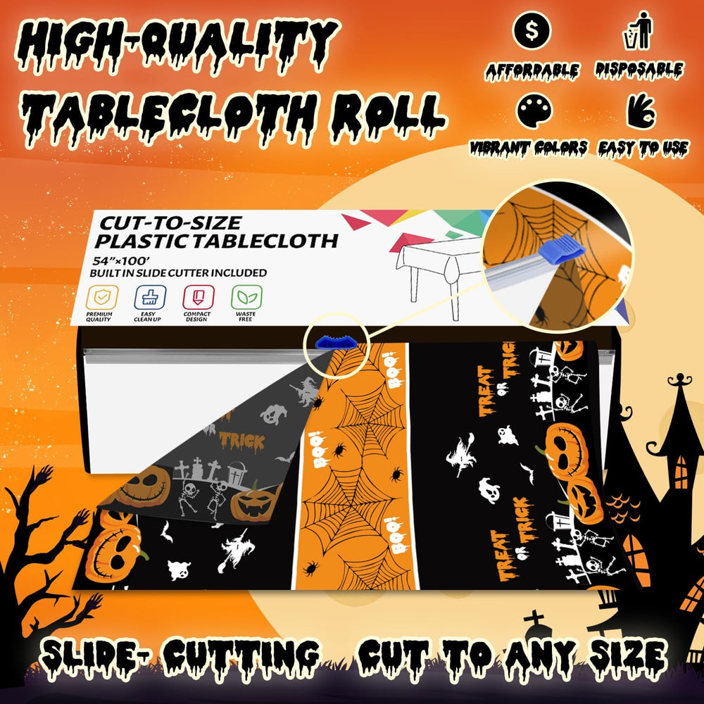 54 Inch X 100 Feet Plastic Table Cover Roll Disposable Halloween Tablecloth w...