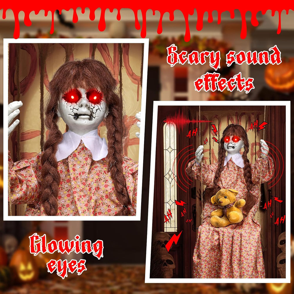 4.8FT Halloween Scary Decorations Outdoor,Hanging Swinging Doll Girl