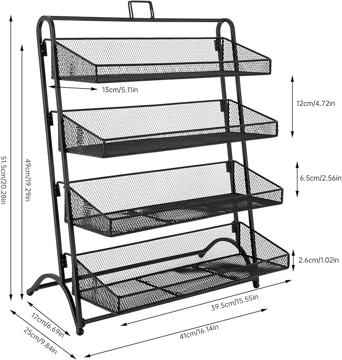 Retail Display Rack 4-Tier Market Merchandise Display Shelf Tabletop Fruit