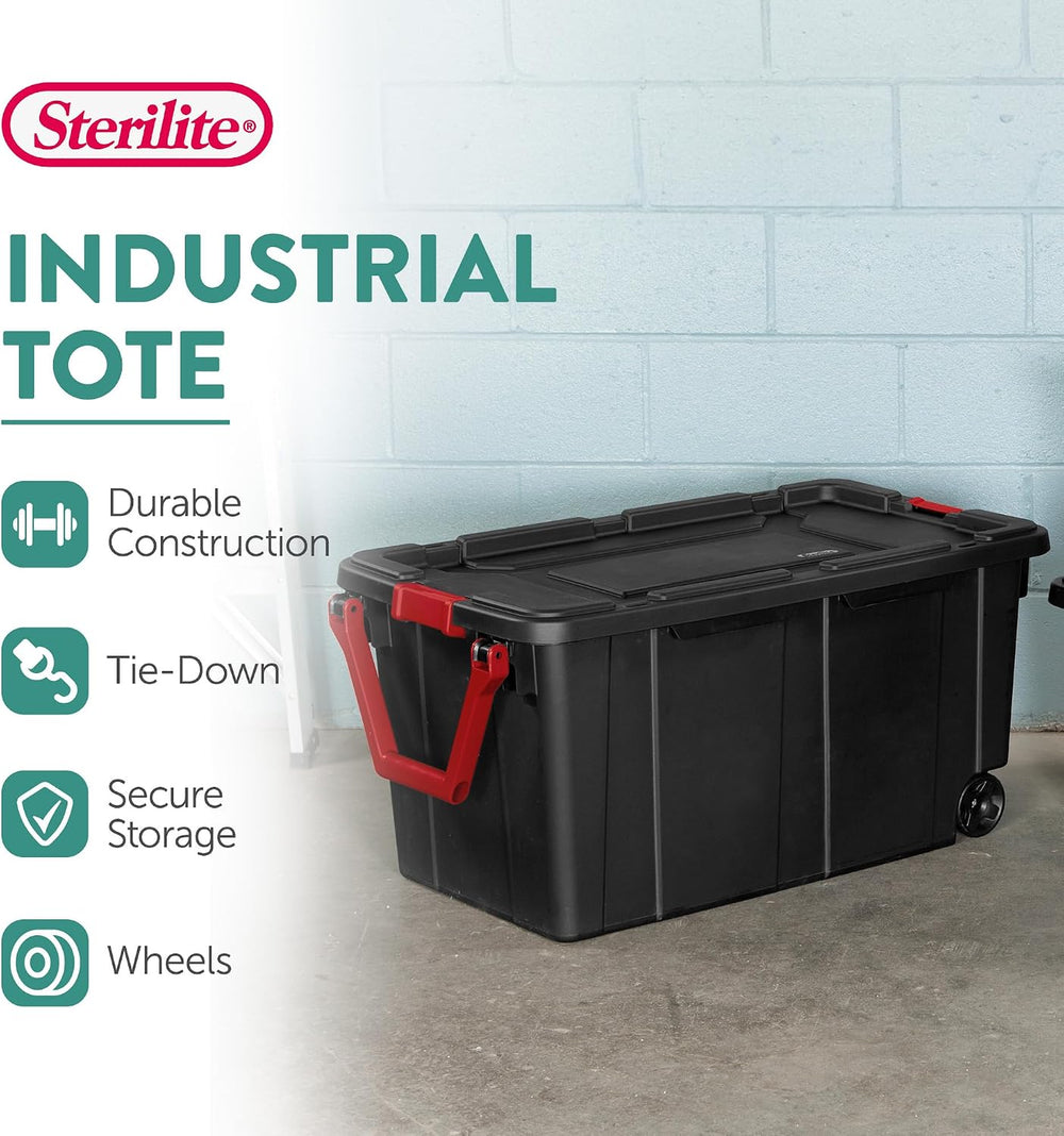 Sterilite Industrial Storage Tote w/Wheels for Garage, 40 Gallon, 4-Pack