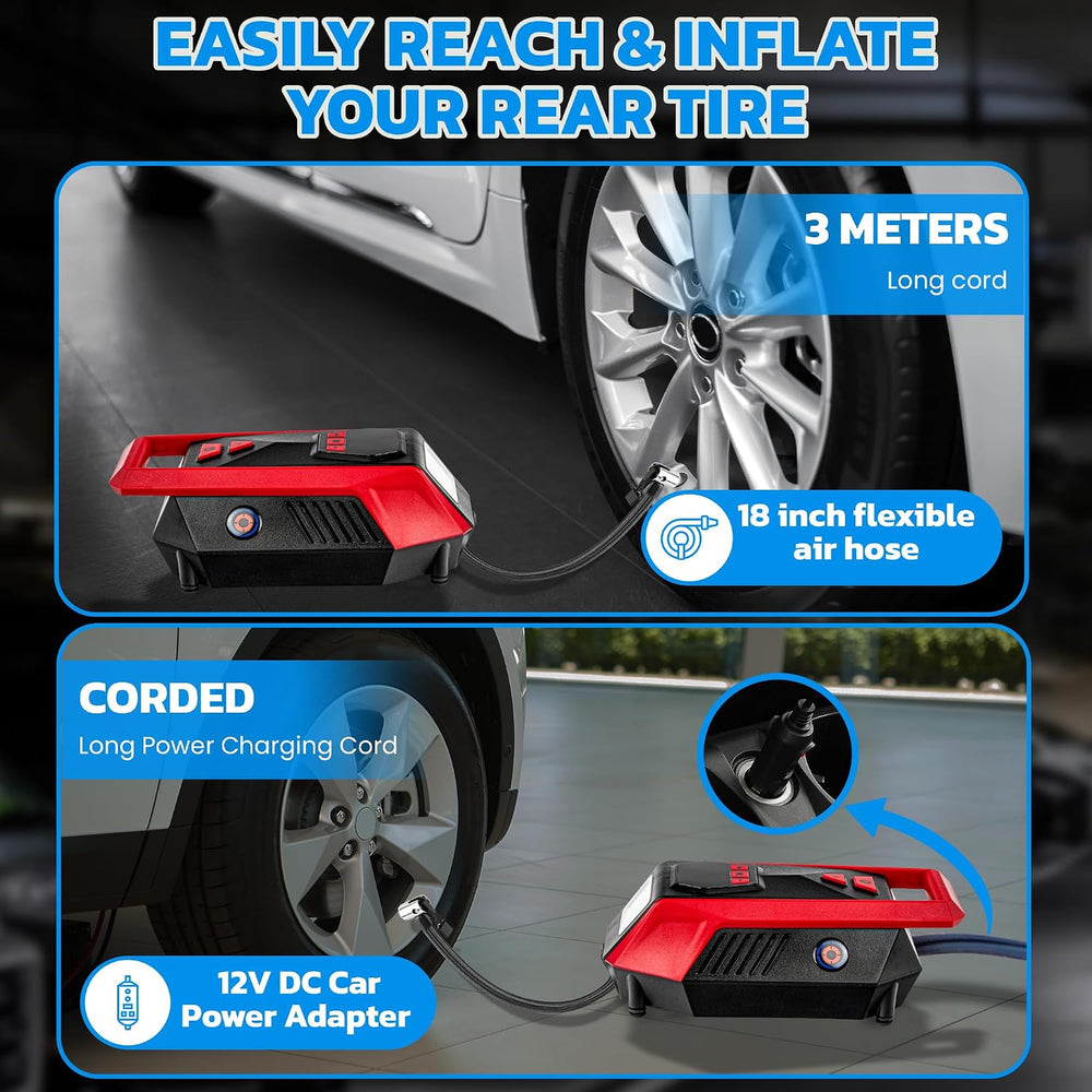 Bullseye 12V DC Car Tire Inflator Portable Air Compressor - Rapid 2 Minute In...